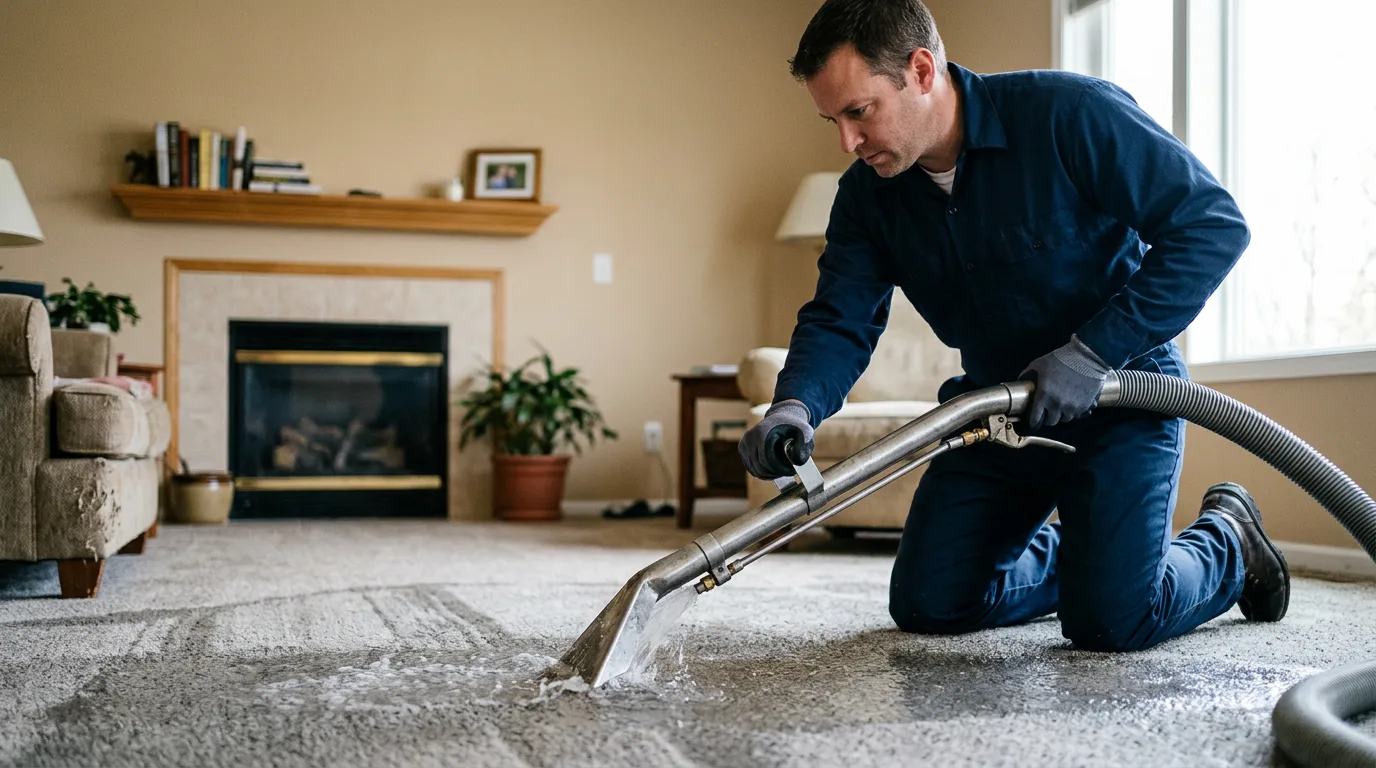 Water damage restoration technician working near Danvers, IL